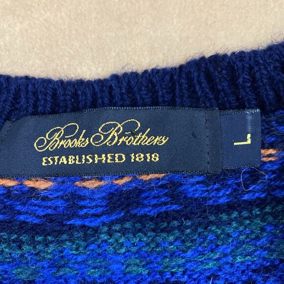 Brooks Brothers Fair Isle Wool Sweater Mens L Made In UK Nordic - Picture 6 of 12